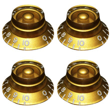 Load image into Gallery viewer, Bell Top Hat Knob Set (4) For USA Gibson Guitars - Embossed Numbers - Gold
