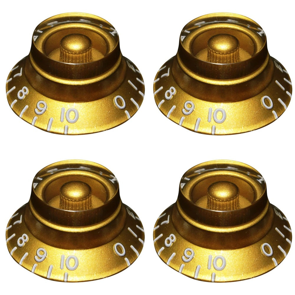 Bell Top Hat Knob Set (4) For USA Gibson Guitars - Embossed Numbers - Gold