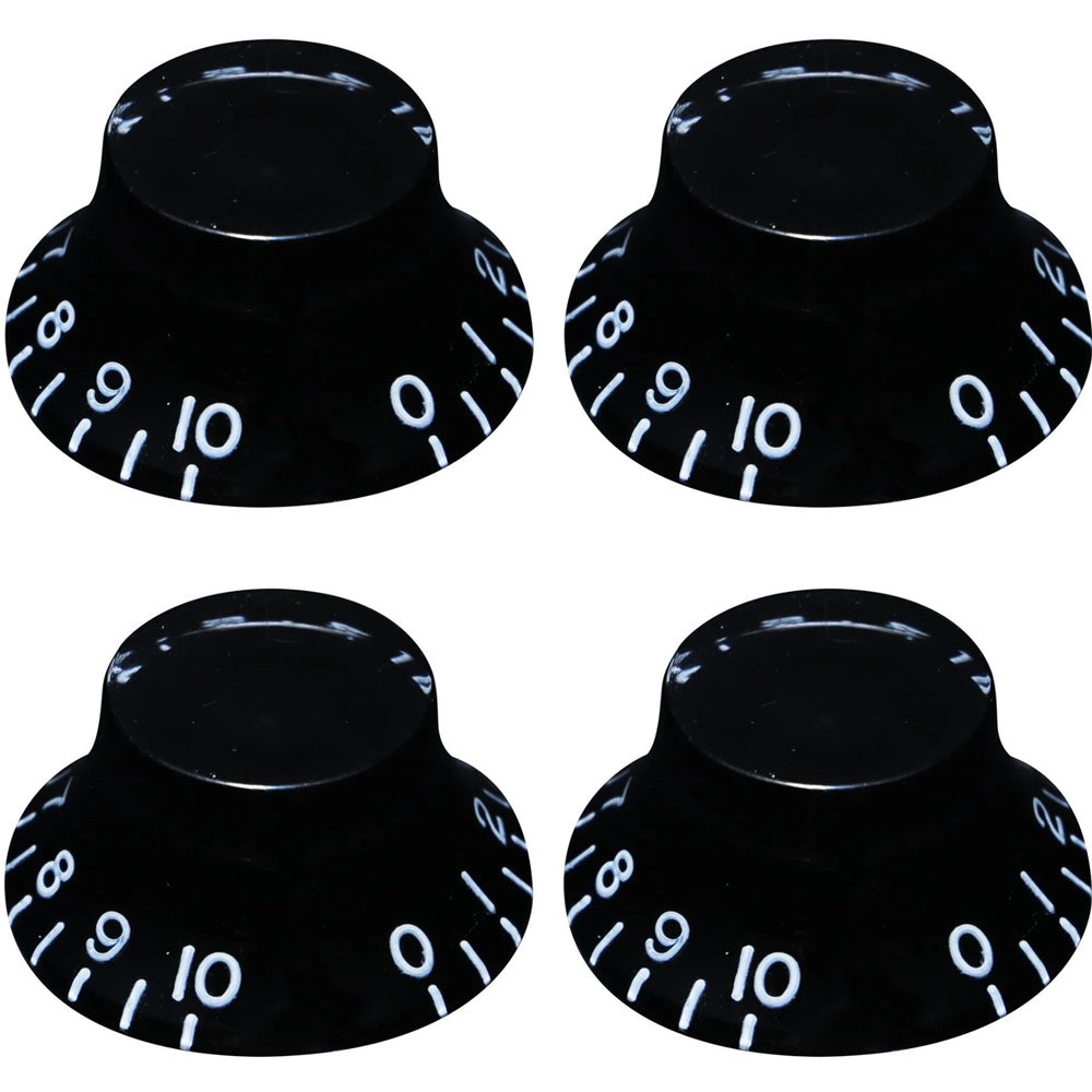 Bell Top Hat Knob Set (4) For USA Gibson Guitars - Embossed Numbers - Black