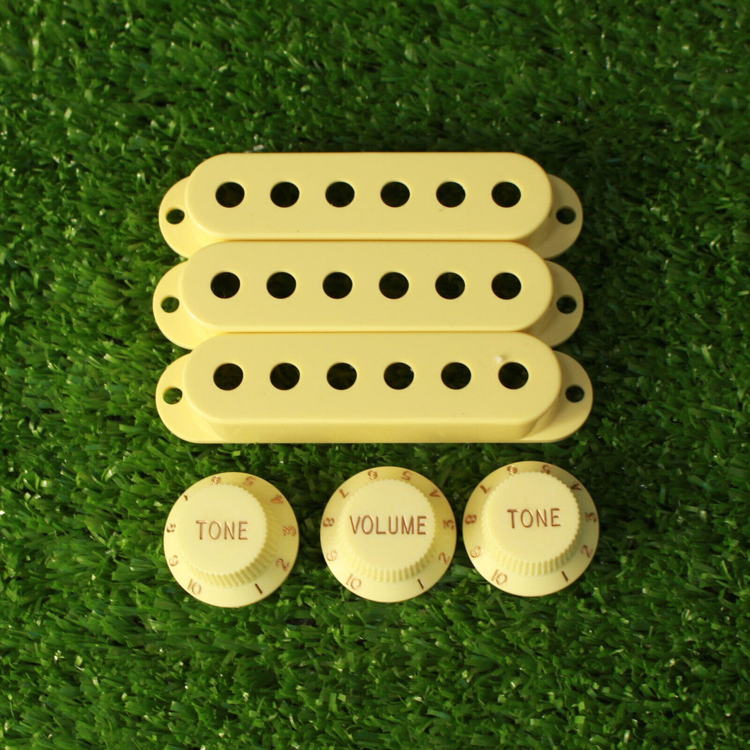 Cream Ivory 4 Spokes Knobs & Pickup Covers Set For Strat