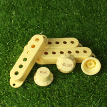 Load image into Gallery viewer, Cream Ivory 4 Spokes Knobs &amp; Pickup Covers Set For Strat
