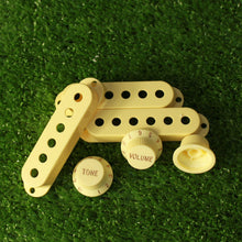 Load image into Gallery viewer, Cream Ivory 4 Spokes Knobs &amp; Pickup Covers Set For Strat
