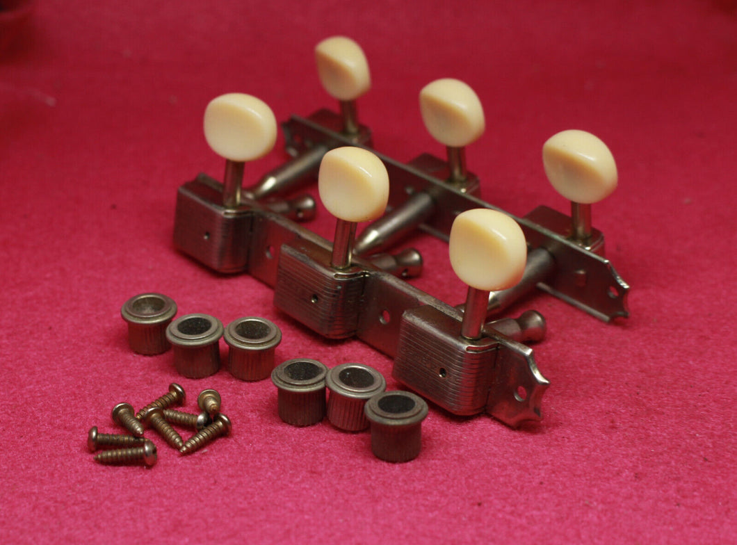 Aged Kluson Tuners For Gibson Les Paul Junior ES125, 3 on Plate Nickel