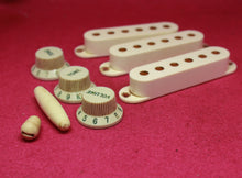 Load image into Gallery viewer, Aged Parchment White Pickup Covers Knobs Tip Set For Stratocaster PP176
