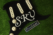 Load image into Gallery viewer, Aged SRV Pickguard w Knobs Cover Script Sticker + Custom Sticker 1 Ply
