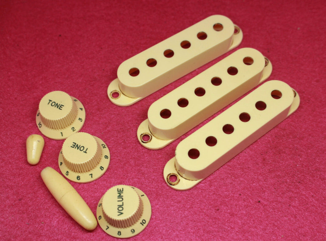 Aged Cream Ivory  Pickup Covers Knobs Tip Set For Stratocaster PP175