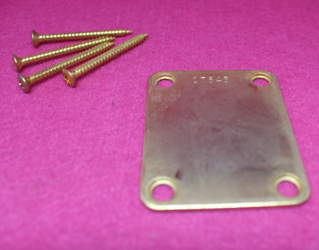 Aged Gold Serial Number Stamped Neck Plate w Screws For Strat Tele 1957 - 17XXX