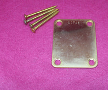 Load image into Gallery viewer, Aged Gold Serial Number Stamped Neck Plate w Screws For Strat Tele 1956 - 15XXX
