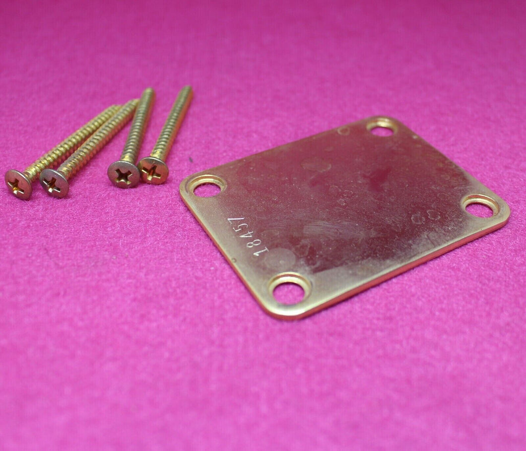 Aged Gold Serial Number Stamped Neck Plate w Screws For Strat Tele 1957 - 18XXX